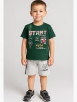 KBT-SET-NJ-01-GR-4-5Y-01-T-F Boys Cotton T-Shirt and Shorts Set – Green