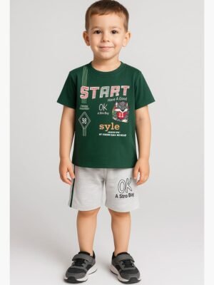 Boys Cotton T-Shirt and Shorts Set – Green