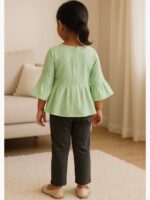 KG-SET-HELLO KITTY-01-MG-3Y-02-B KIDS Cotton Top & Black Pant Set – Mint Green