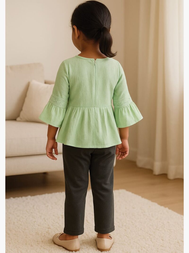 KIDS Cotton Top & Black Pant Set – Mint Green