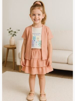 KIDS Cotton Layered Skirt Set – Peach