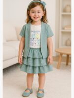 KG-SET-KITTY-01-SG-3-4Y-01-T-F KIDS Cotton Layered Skirt Set –Slate Gray