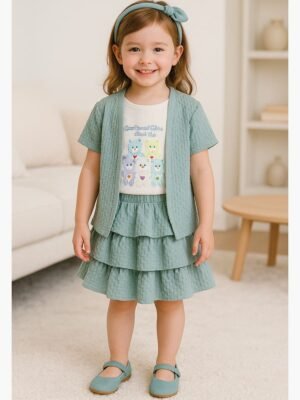 KIDS Cotton Layered Skirt Set –Slate Gray