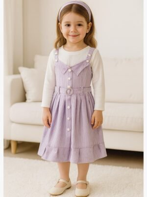 KIDS Cotton Striped Frock – Mauve