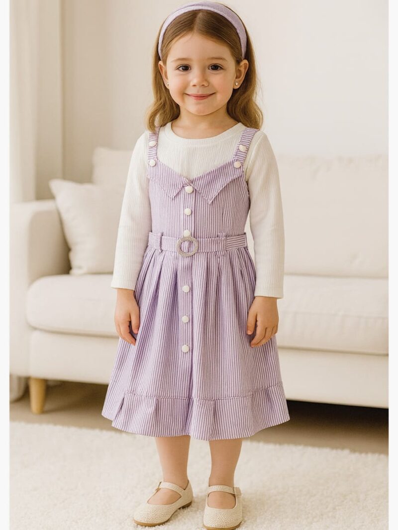 KIDS Cotton Striped Frock – Mauve