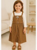 KG-TP-BMW-01-BR-6-7Y-01-F KIDS Cotton Striped Frock – Brown