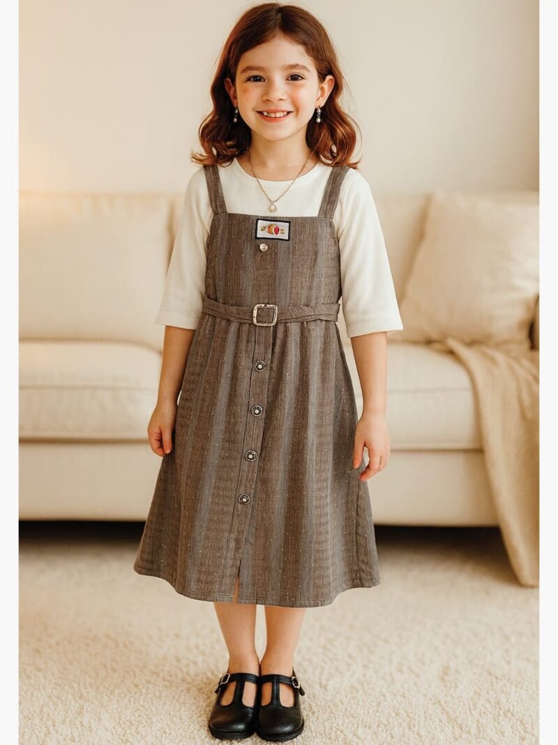 KIDS Cotton Striped Frock – Gray