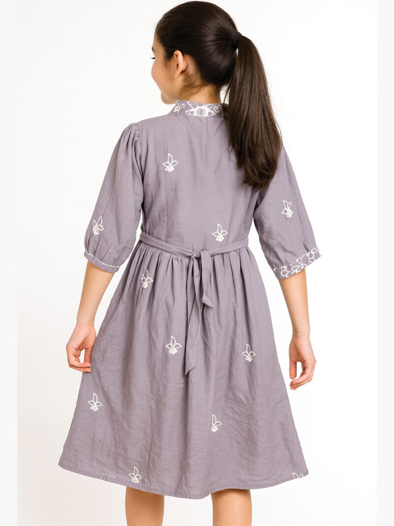 Girl's Rayon Embroidered Flared Dress – Mauve