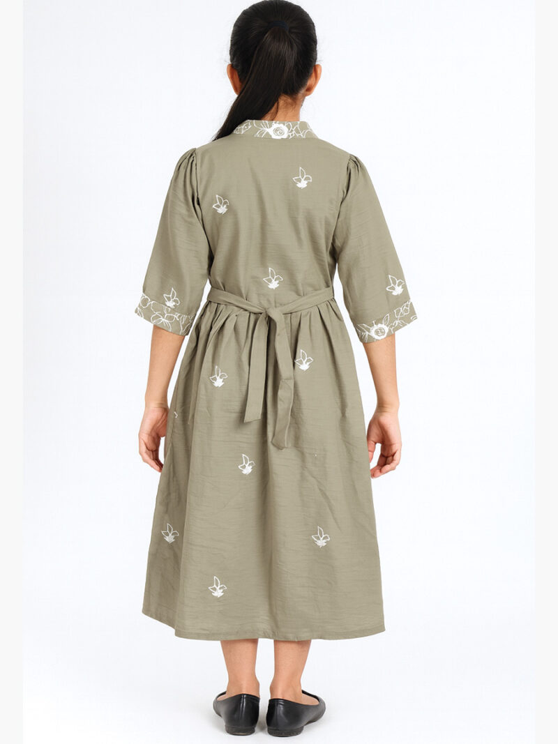 Girl's Rayon Embroidered Flared Dress –Tan