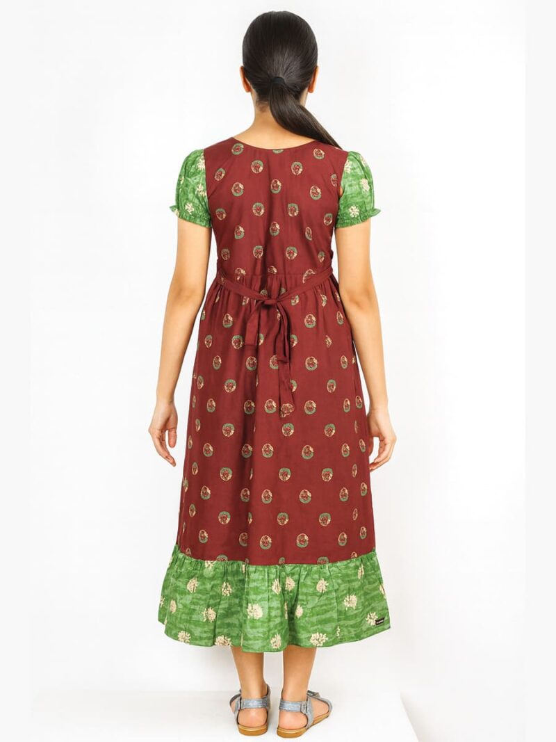 Girls Cotton Frock Nighty –Maroon & Green