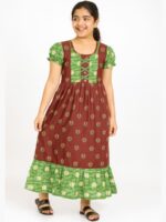 KN-WP-01-MR-8-9Y-08-F Girls Cotton Frock Nighty –Maroon & Green