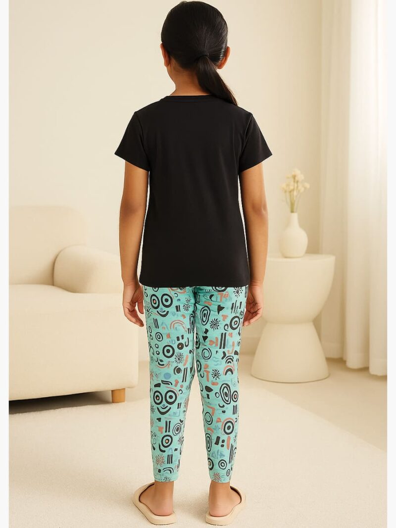 Girls Cotton Printed Night Suit Set - Black