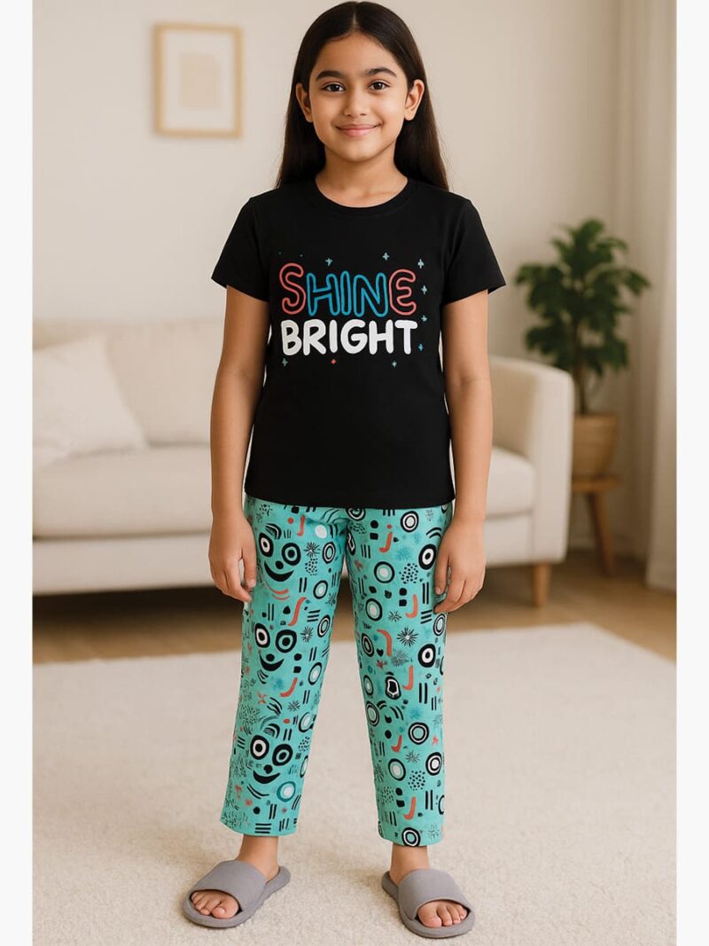 KNS-SABBNA-01-BK-2-3Y-04-f Girls Cotton Printed Night Suit Set - Black