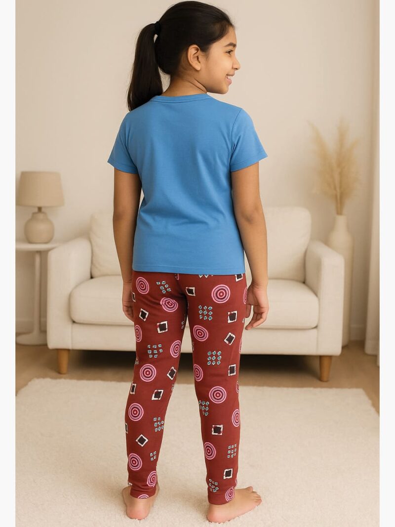 Girls Cotton Printed Night Suit Set - Blue