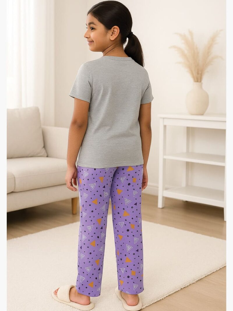 Girls Cotton Printed Night Suit Set - Gray