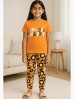 KNS-SABBNA-01-OR-2-3Y-01-T-F Girls Cotton Printed Night Suit Set - Orange