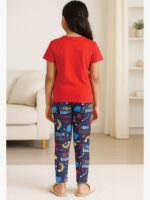 KNS-SABBNA-01-RD-2-3Y-05-T-B Girls Cotton Printed Night Suit Set -Red