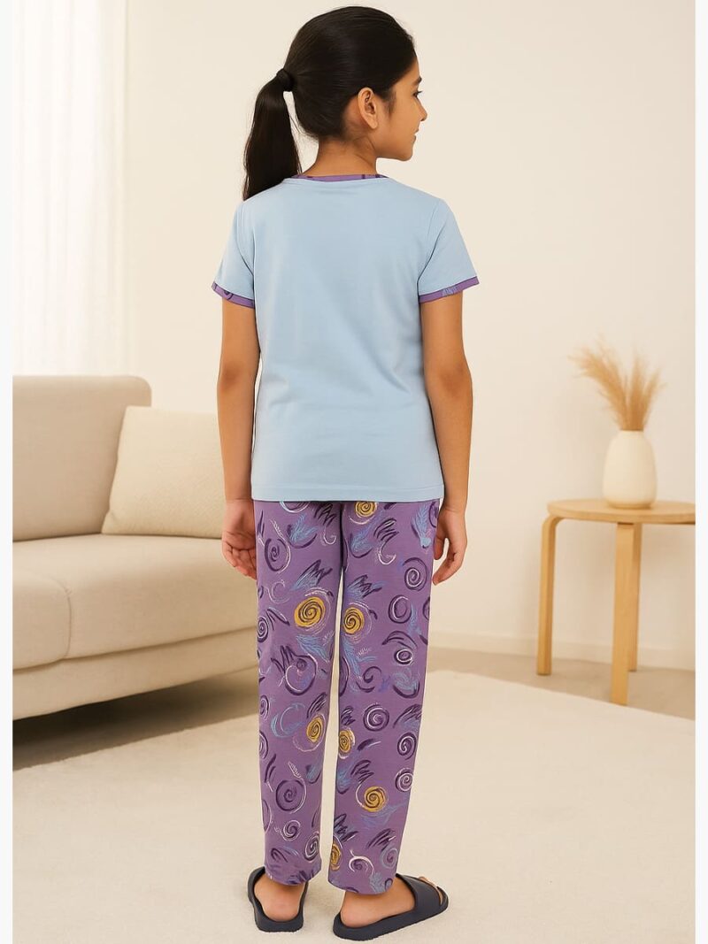 Girls Cotton Printed Night Suit Set - Blue