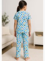 Girls Cotton Printed Night Suit Set -Blue