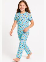 Girls Cotton Printed Night Suit Set -Blue