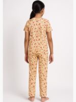 KNS-SABBNA-03-CRM-10-11Y-02-T-B Girls Cotton Printed Night Suit Set - Cream