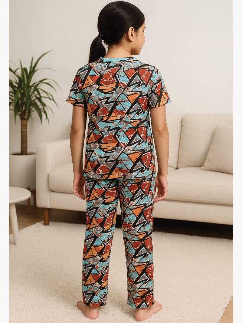 Girls Cotton Printed Night Suit Set - Multicolour