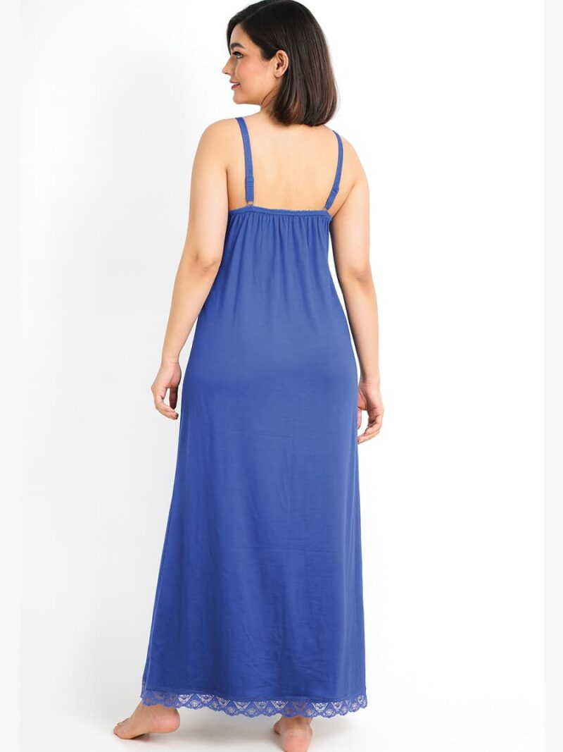 Cotton Bra-Slip Sleeveless Nightdress - Royal Blue