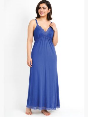 Cotton Bra-Slip Sleeveless Nightdress - Royal Blue