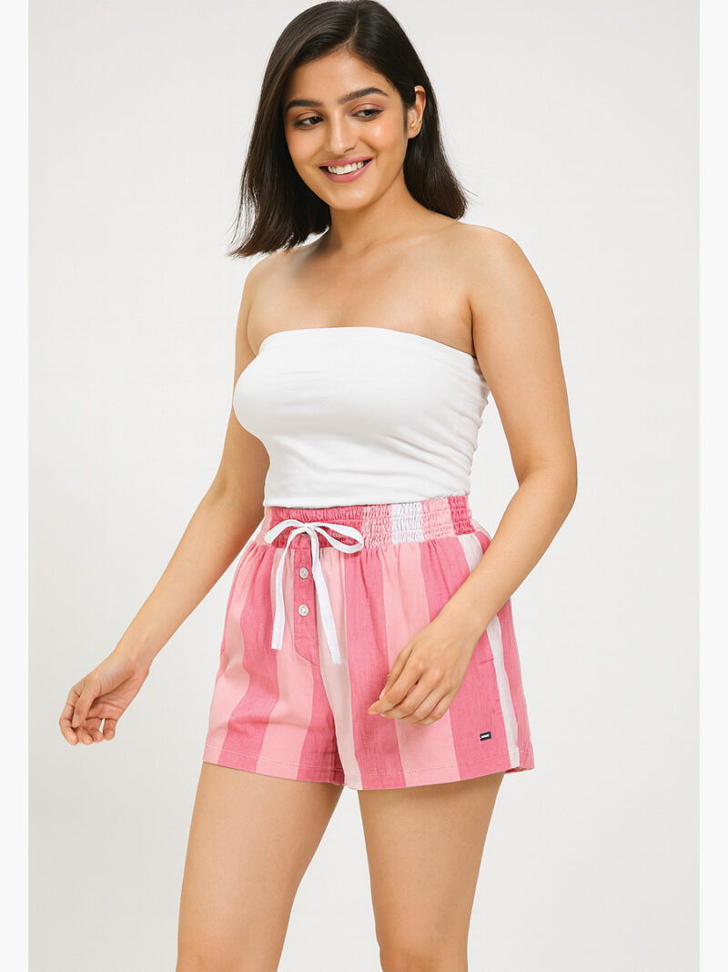 Women’s Cotton Striped Lounge Shorts – Pink