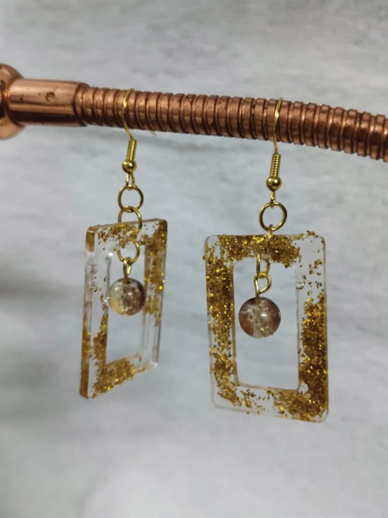 Women’s Resin Triangle Gold Glitter Earrings