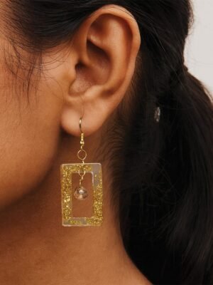 Women’s Resin Triangle Gold Glitter Earrings