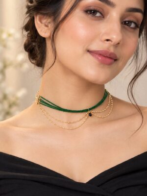 Women’s Green Beaded Pearl Chain Choker Necklace