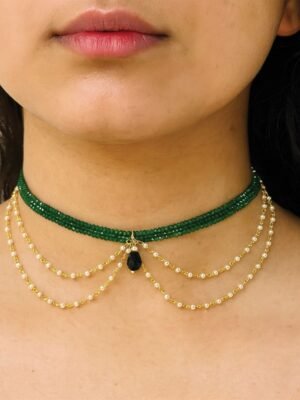 Women’s Green Beaded Pearl Chain Choker Necklace