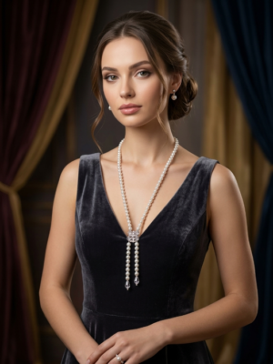 Women’s Silver Pearl Crystal Drop Necklace