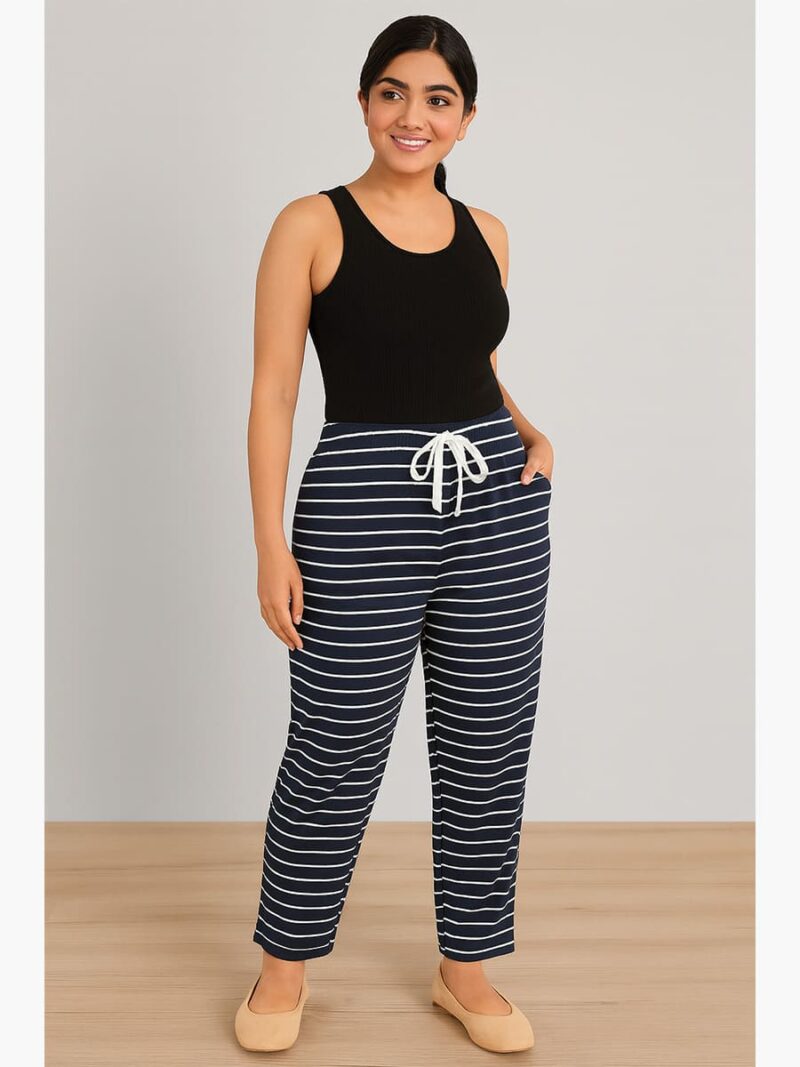 Women’s Cotton Striped Lounge Pant – Black