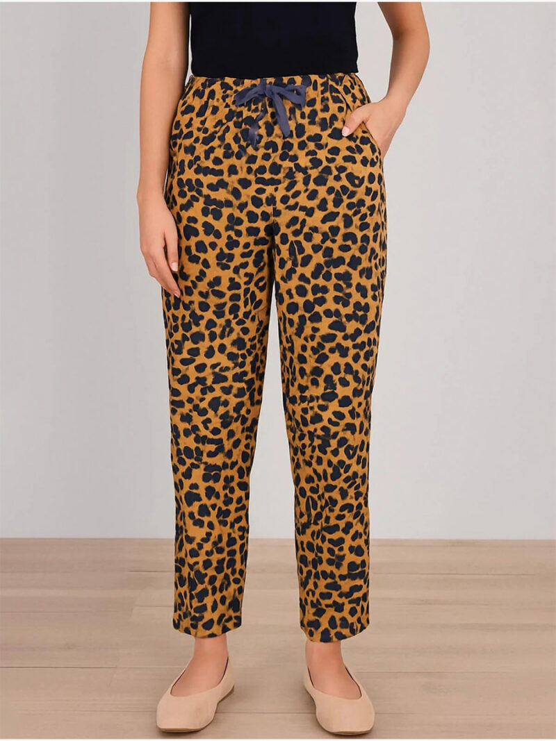 Women’s Cotton Animal Print Lounge Pant – Cream & Black