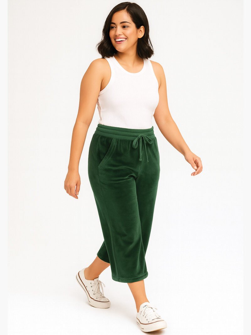 WP-W13182MXG1-01-GR-S-03-F Women’s Cotton Wide-Leg Pants - Green
