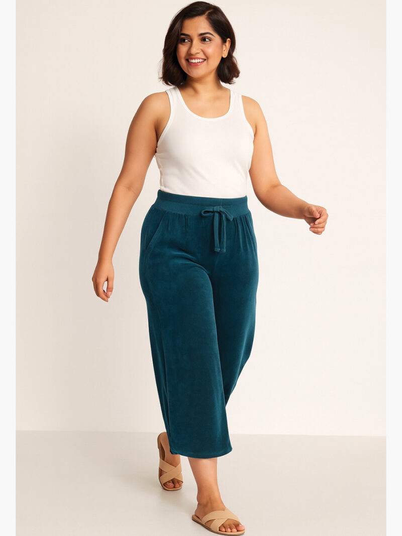 WP-W13182MXG1-01-TL-L-05-F Women’s Cotton Wide-Leg Pants - Teal