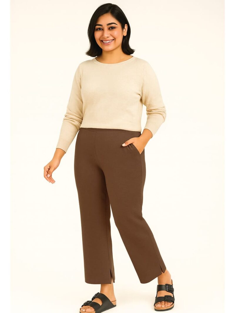 WP-WP-W13182MXA5-06-BR-XXXL-03-F Women's Cotton Flared Pants - Coffee Brown