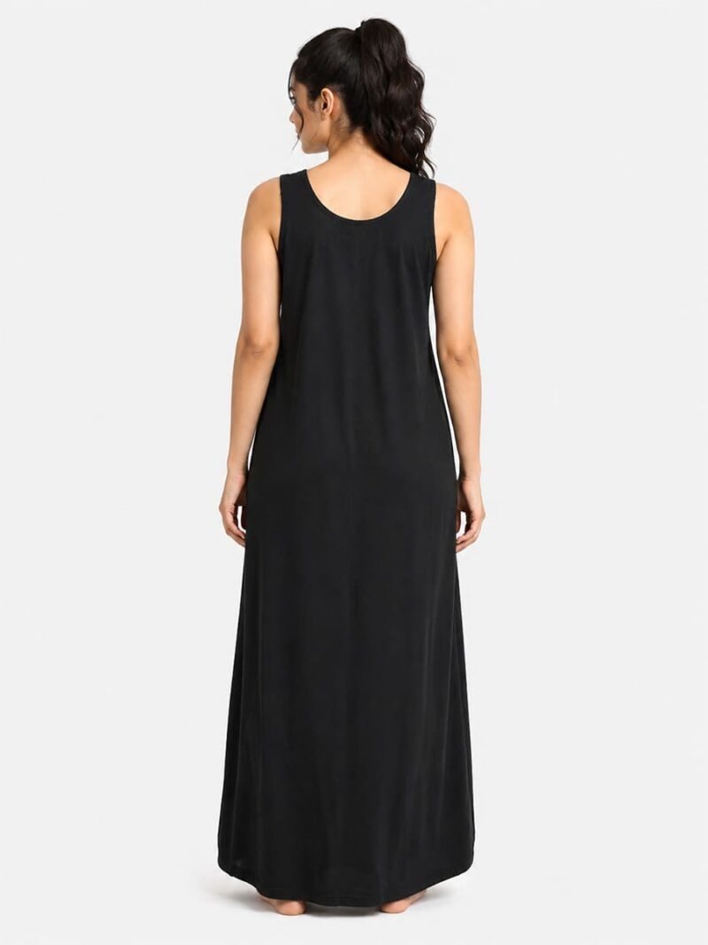 Women's Full-Length Cotton Slip Nightdress – Black
