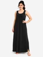 WS-SABBNA-02-BK-FREE-SIZE-19-F Women's Full-Length Cotton Slip Nightdress – Black