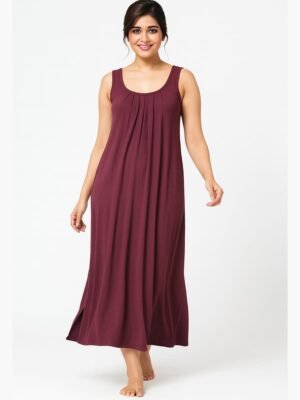 Women's Full-Length Cotton Slip Nightdress – Burgundy