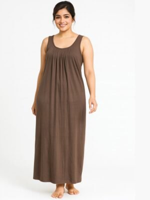 Women's Full-Length Cotton Slip Nightdress –Coffee
