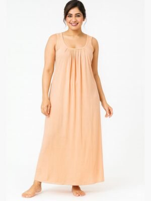 Women's Full-Length Cotton Slip Nightdress – Peach
