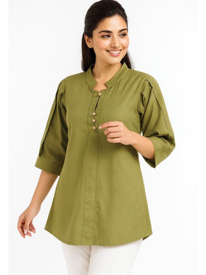 Women’s Cotton Textured Top – Olive Green