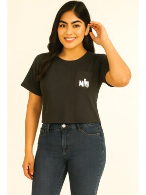 Women’s Cotton Textured Crop Top - Black