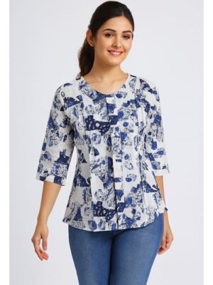 Women’s Cotton Printed Tunic Top – Navy Blue