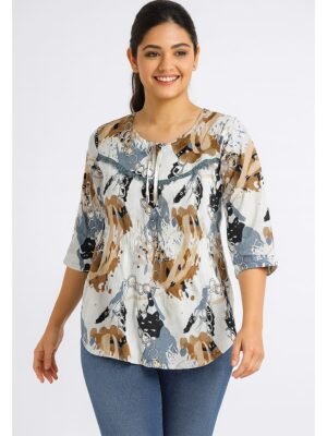 Women’s Cotton Printed Tunic Top – Gray