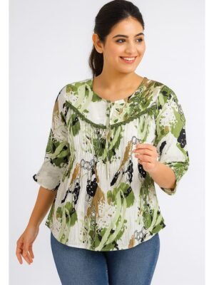 Women’s Cotton Printed Tunic Top – Olive Green