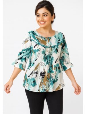 Women’s Cotton Printed Tunic Top – Turquoise